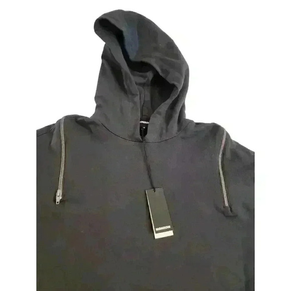 Monrow Sweatshirt Womens Medium Open Back Zipper Pullover Charcoal Hoodie New - Picture 9 of 13